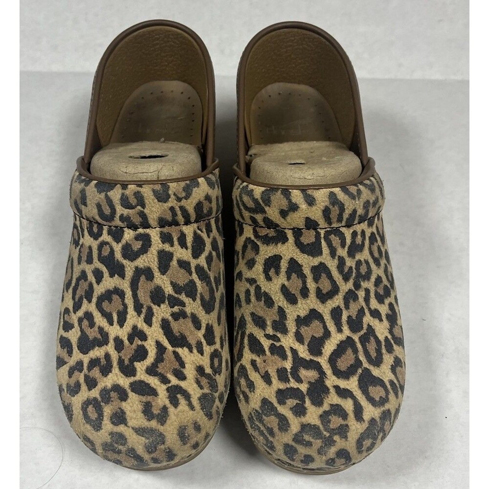 Dansko Women’s US 8 Leather Slip-On Clog Flats Leopard Animal Print Comfort